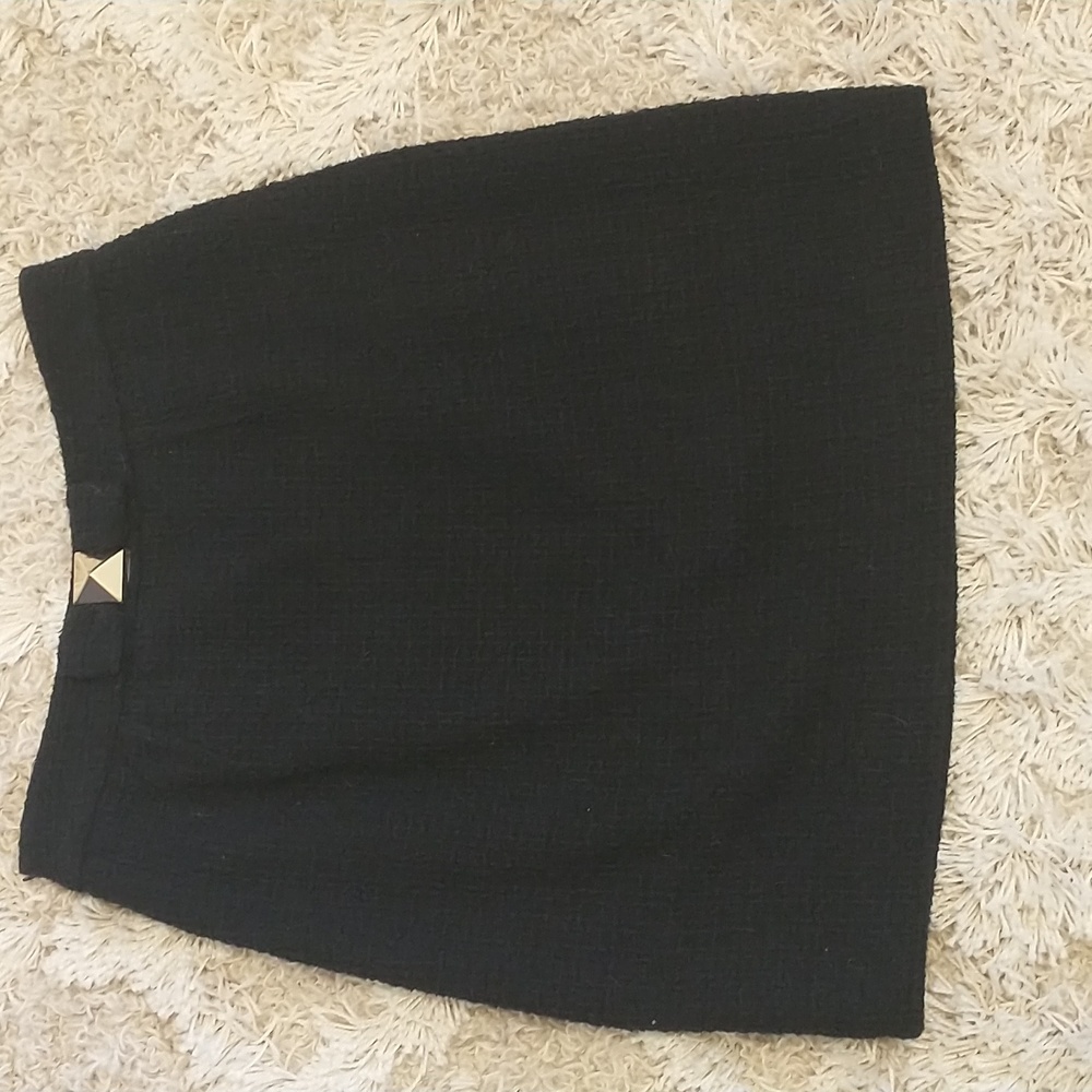 Kate Spade Tweed Textured Black Skirt with Gold Bow Accent Size 6